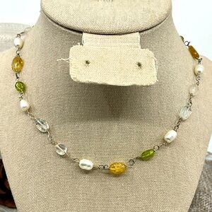 Ross-Simons Sterling Silver Necklace w/ Gemstones & Pearls, 16", Original Box